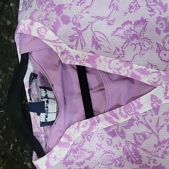 Susan Graver Sheer Boho Tunic, Tank Top Lavender, White and Silver Sparkles XS - Picture 3 of 8